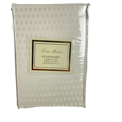 Beau Maison Dobby Dot Ecru 100% Cotton 320 Thread Count Standard Pillowcase Pair