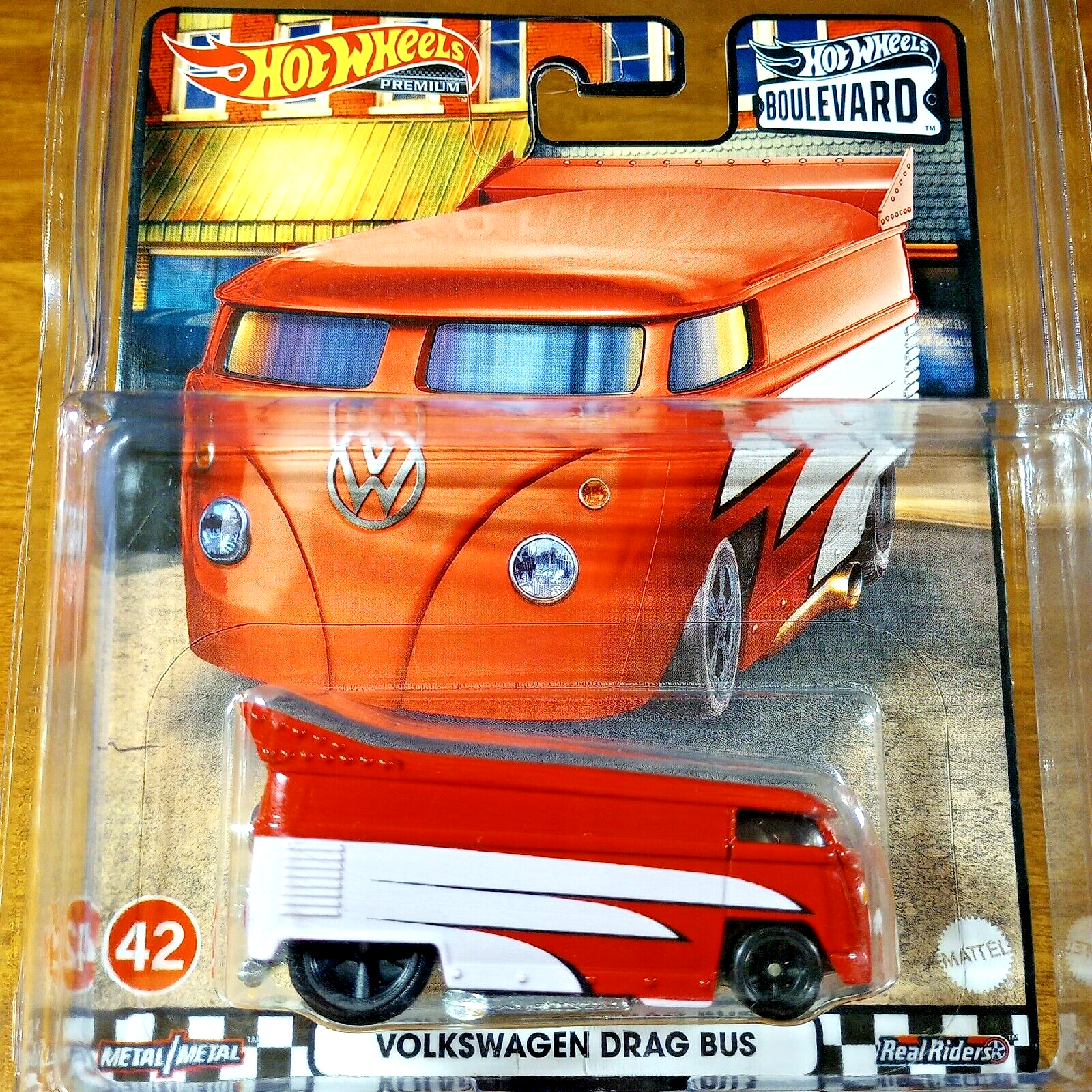 Hot Wheels Premium Boulevard VW Volkswagen Drag Bus Red White Real