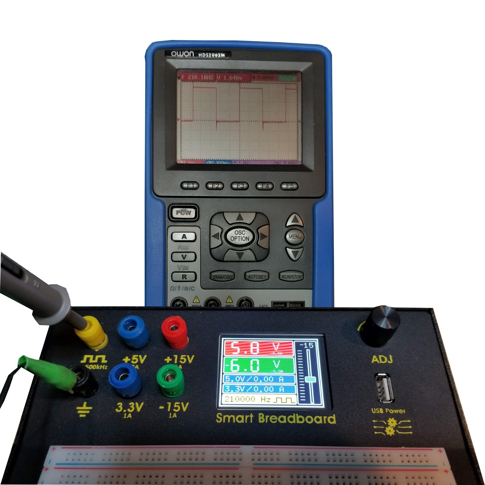 Powered Smart Breadboard, with touchscreen.