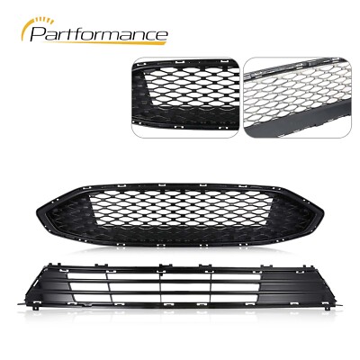 Front Bumper Grille Grill Assembly Upper & Lower Set For Ford Fusion 2017-2018