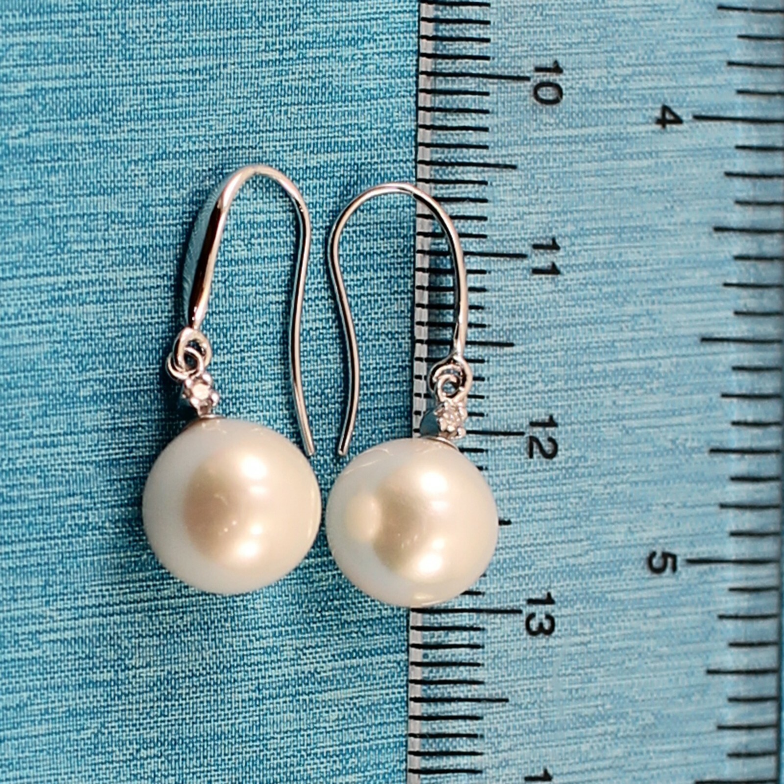 Pre-owned The Pearl Jewelers 14kt White Solid Gold Diamond; Aaa White Cultured Pearl Hook Earrings Tpj In White Cream
