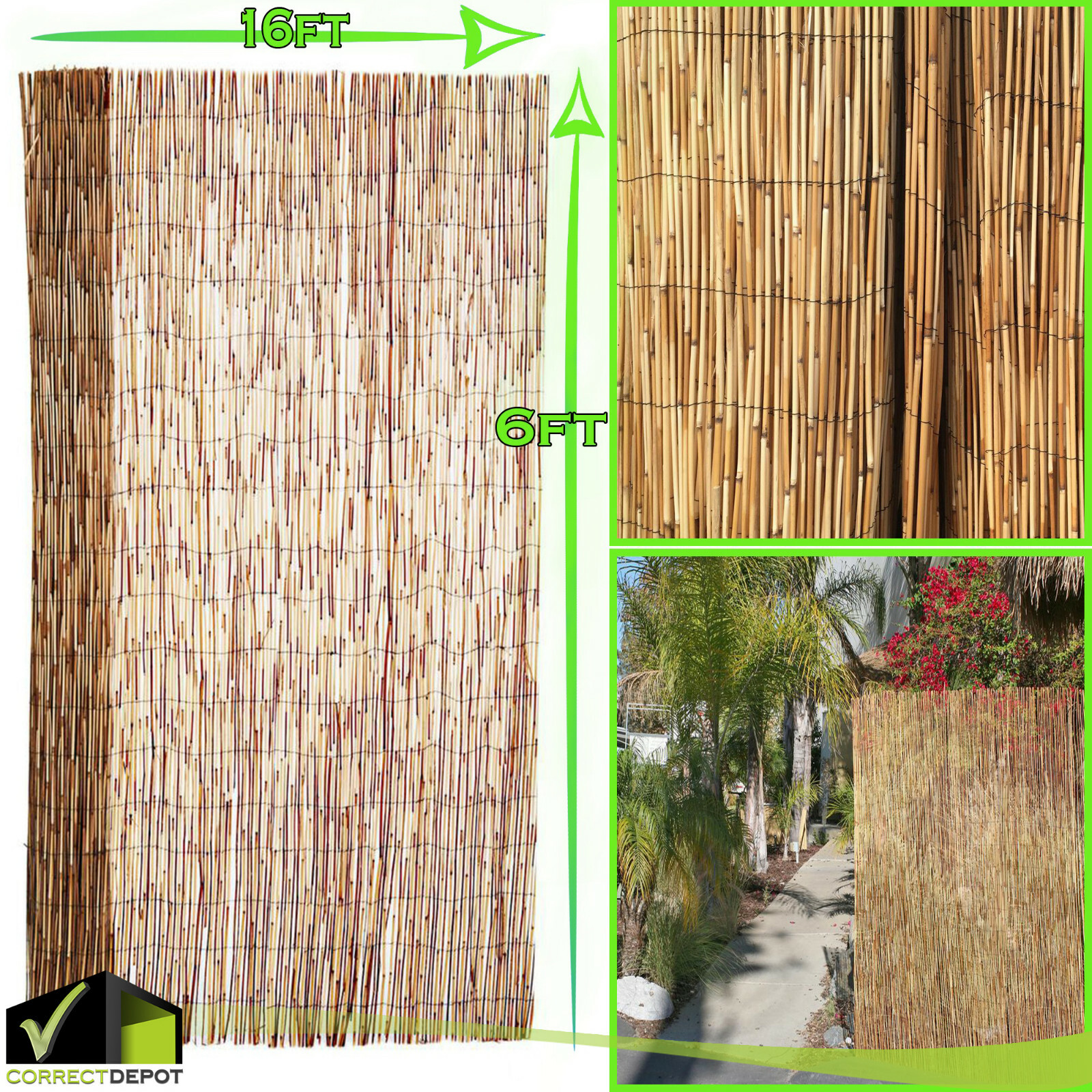 6x16 Backyard Bamboo Coffe Pleed Reed Fence Tiki Bar Privacy