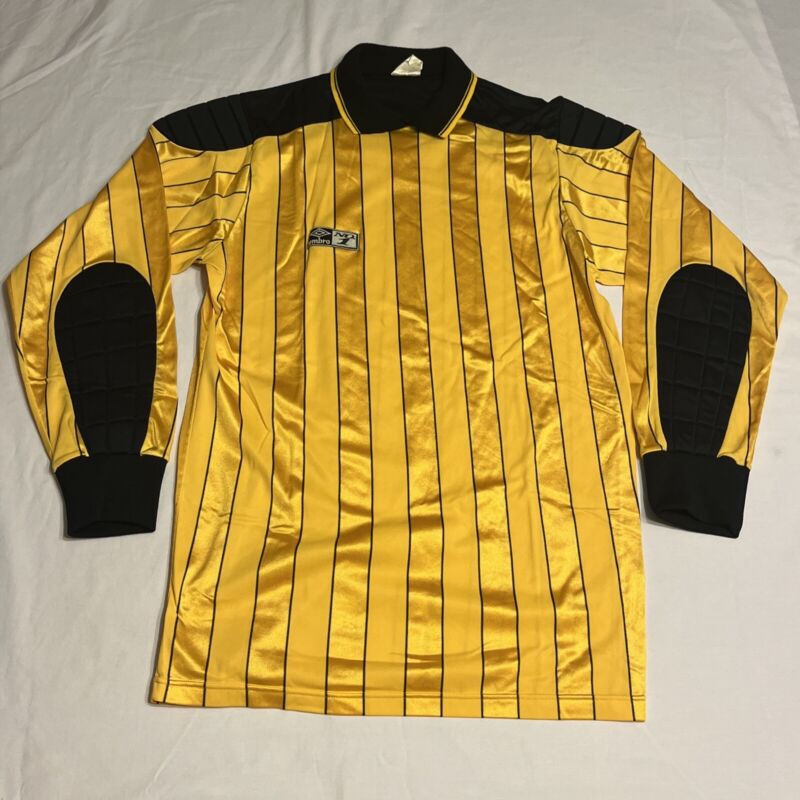 VTG L UMBRO NO.1 GOALKEEPER 90S SHIRT SOCCER JERSEY Padded Black Yellow