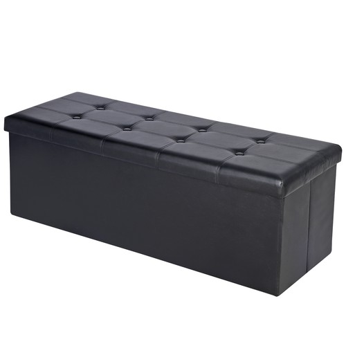 43" Folding Storage Ottoman Bench Faux Leather Footrest Chest with Divider Black