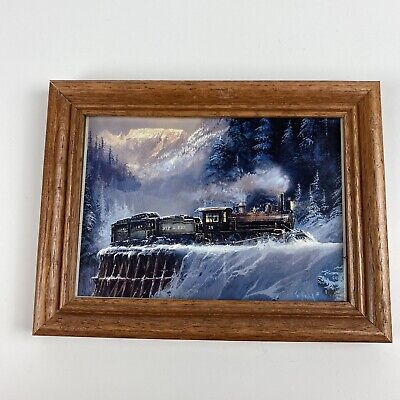 Oak Wood Frame - Train Railroad Picture (Christmas Journey / Winter Setting) 6x8