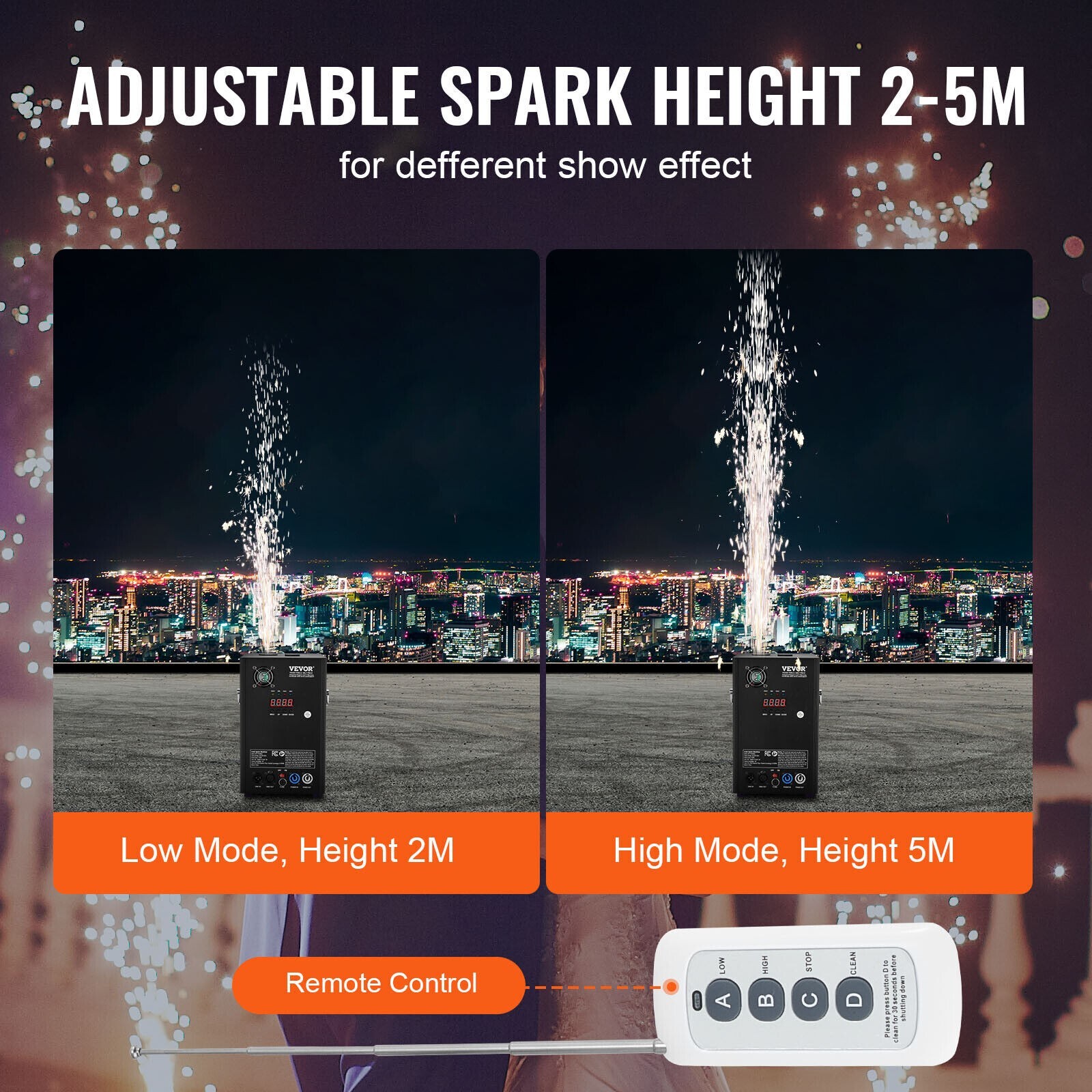 VEVOR Cold Spark Machine 700W Stage Effect DMX Firework DJ Wedding 6.6-16.4ft