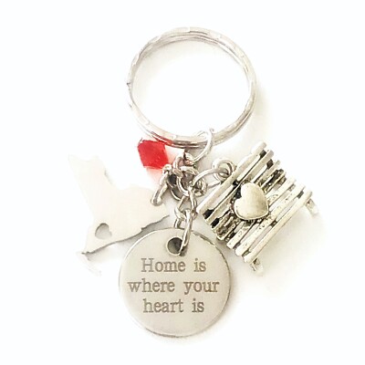 New York Home Is Where Your Heart Is Silver Charm Keychain Gift Of Love