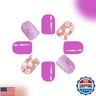 Short Press on Nails Square Fake Nails Purple Nails Press ons Glitter Glue on Nails Spring Acrylic Nails Nude False Nails with Colorful Flower designs Daily Wear Simple Stick on Nails for Women 24Pcs
