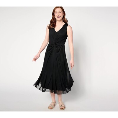 Isaac Mizrahi Live Regular Always Isaac Twist Front Mesh Midi Dress Black Medium