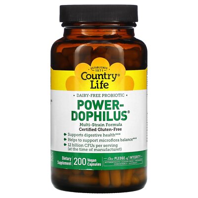 Country Life Power-Dophilus 200 веганских капсул без глютена, гарантия качества GMP,