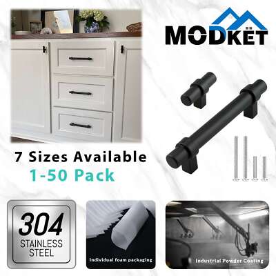 Matte Black Round Modern Cabinet Handles Pulls Knobs Kitchen Hardware Stainless