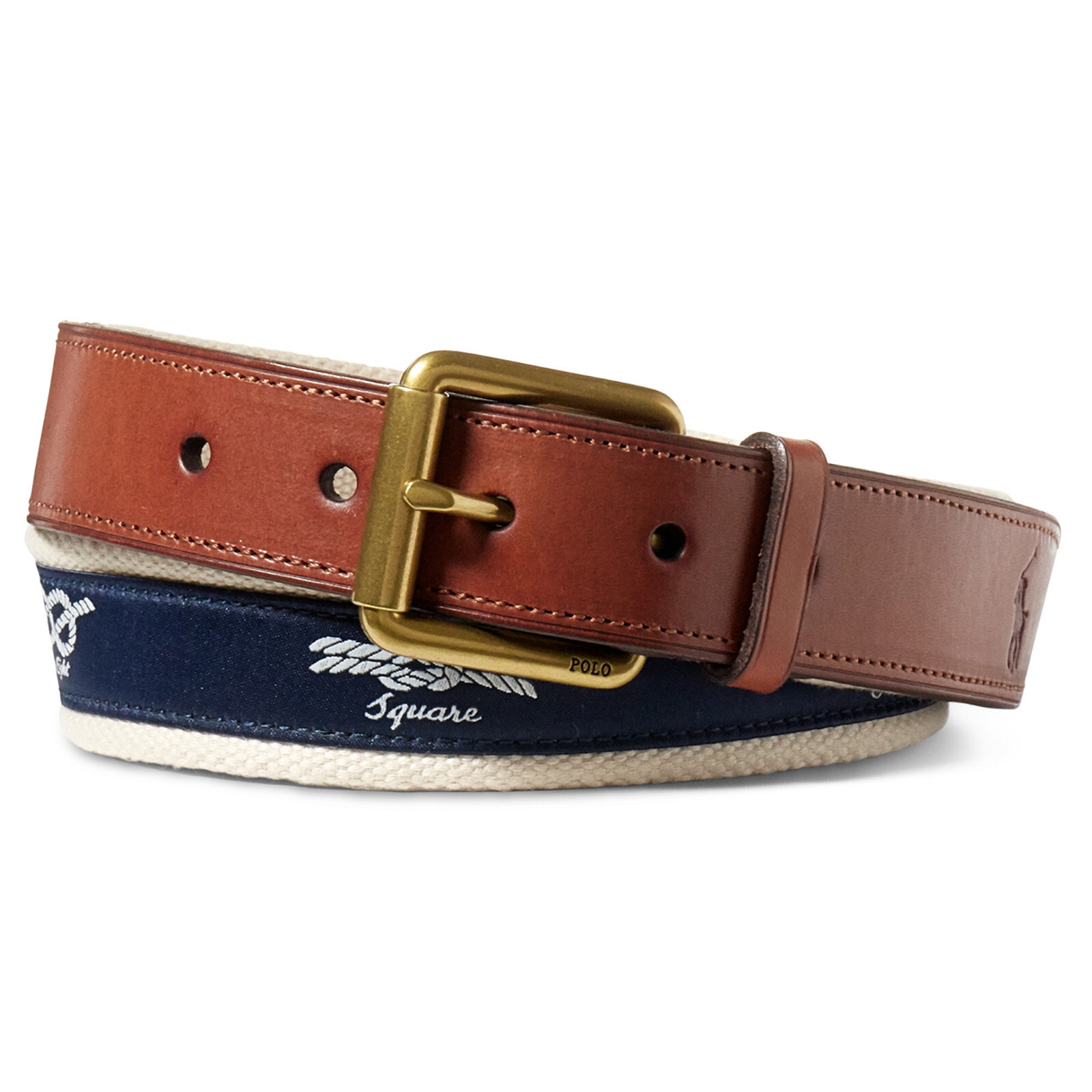 POLO RALPH LAUREN Navy Nautical Knots Cotton Webbed Leather