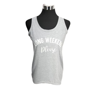Bobbie Brooks gray LONG WEEKEND PLEASE small tank top