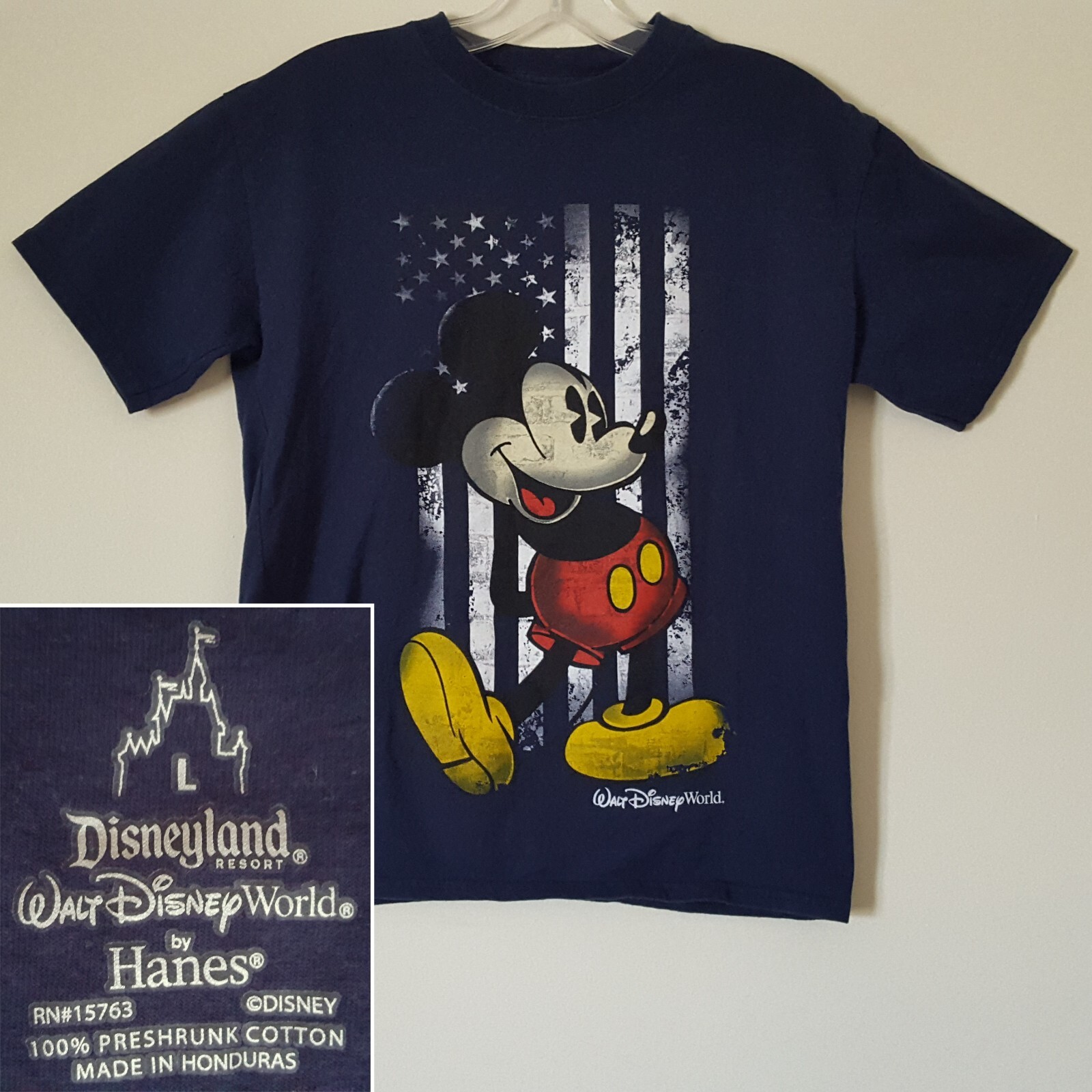 Walt Disney World Mickey Mouse American Flag Blue Women's L