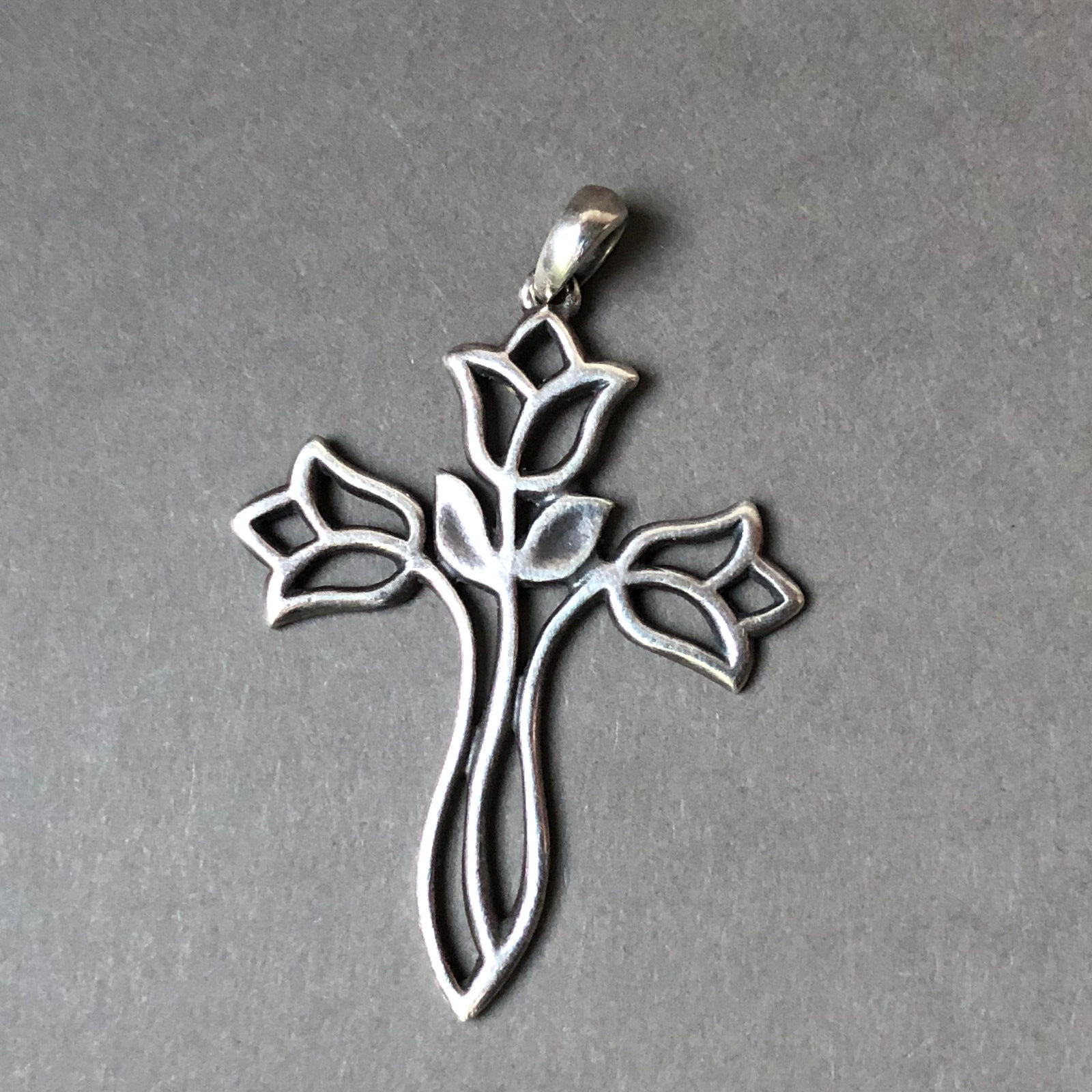 James Avery Retired Large Tulip Flowers Cross Pendant RARE