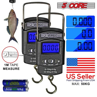 2 Pcs Portable Fish Scale Handheld Electronic Digital Hanging Weight 110lb/50kg