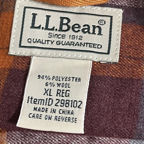 Men&rsquo;s LL BEAN 298102  Snap Front Wool Blend Plaid Flannel Shirt Size XL