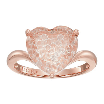 Finecraft White Sapphire & Crystal Heart Ring in Rose Gold on Silver, Size 7