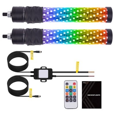 2X 1FT Fat LED Whip Spiral Lights RGB Chasing Antenna For Can-am RZR UTV ATV