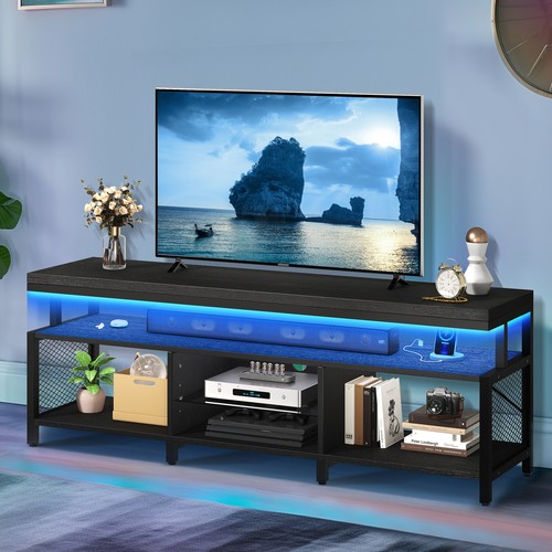 With Power Outlets & Led Lights Media Console For 65/70" Tvs