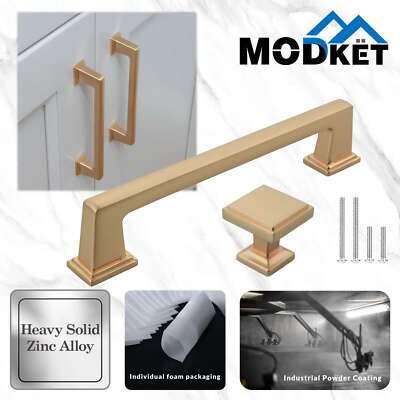 Solid Brushed Champagne Gold Square Cabinet Pulls Handles Knobs Kitchen Drawers