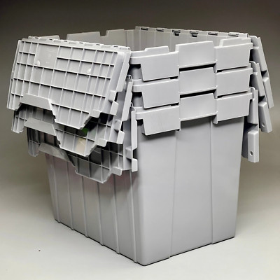 AKRO MILLS (3 PACK) Storage Bins w/ Attached Lid Heavy Duty Sz 21''x15''x17'' Grey