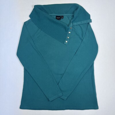 Rafaella Green Knit Blouse Womens Sz Medium Long Sleeve Neckline Sweater Button