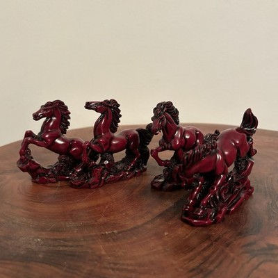Vintage Chinese Red Resin Horse Zoadic Figurines Oriental Small