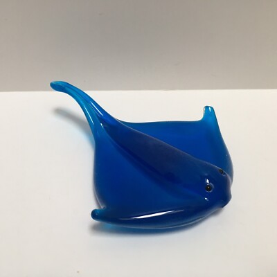Art Glass Manta Sting Ray Cobalt Blue Sea Creature
