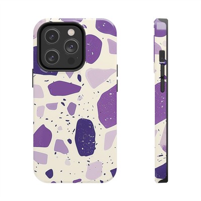 Purple Terrazzo Durable Tough iPhone 11 12 13 14 15 & Samsung Galaxy Case Cover