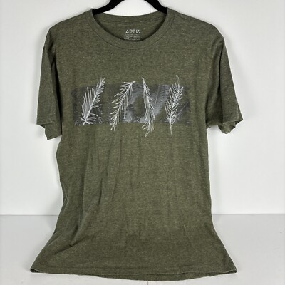 APT9 Men's Collarless T-Shirt Olive Green Feather Graphic Size M