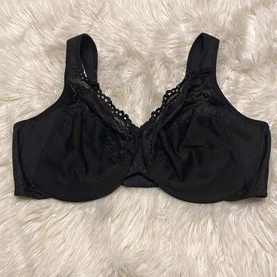 Glamorise 42DD Bra Black Low Cut Wonder Wire Back Closure 1240 Adjustable Strap