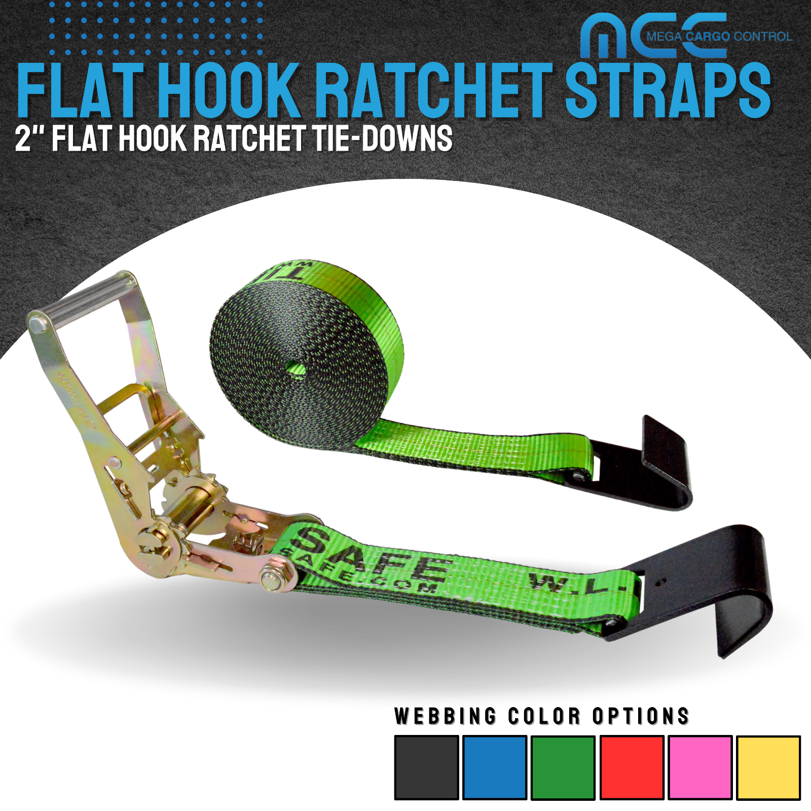 Heavy Duty 2" x 30' Ratchet Strap w/Flat Hook for Flatbed Truck Trailer Tie Down