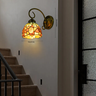 Retro Stained Glass Wall Lamp Tiffany Style Bathroom Wall Sconce Light Fixture