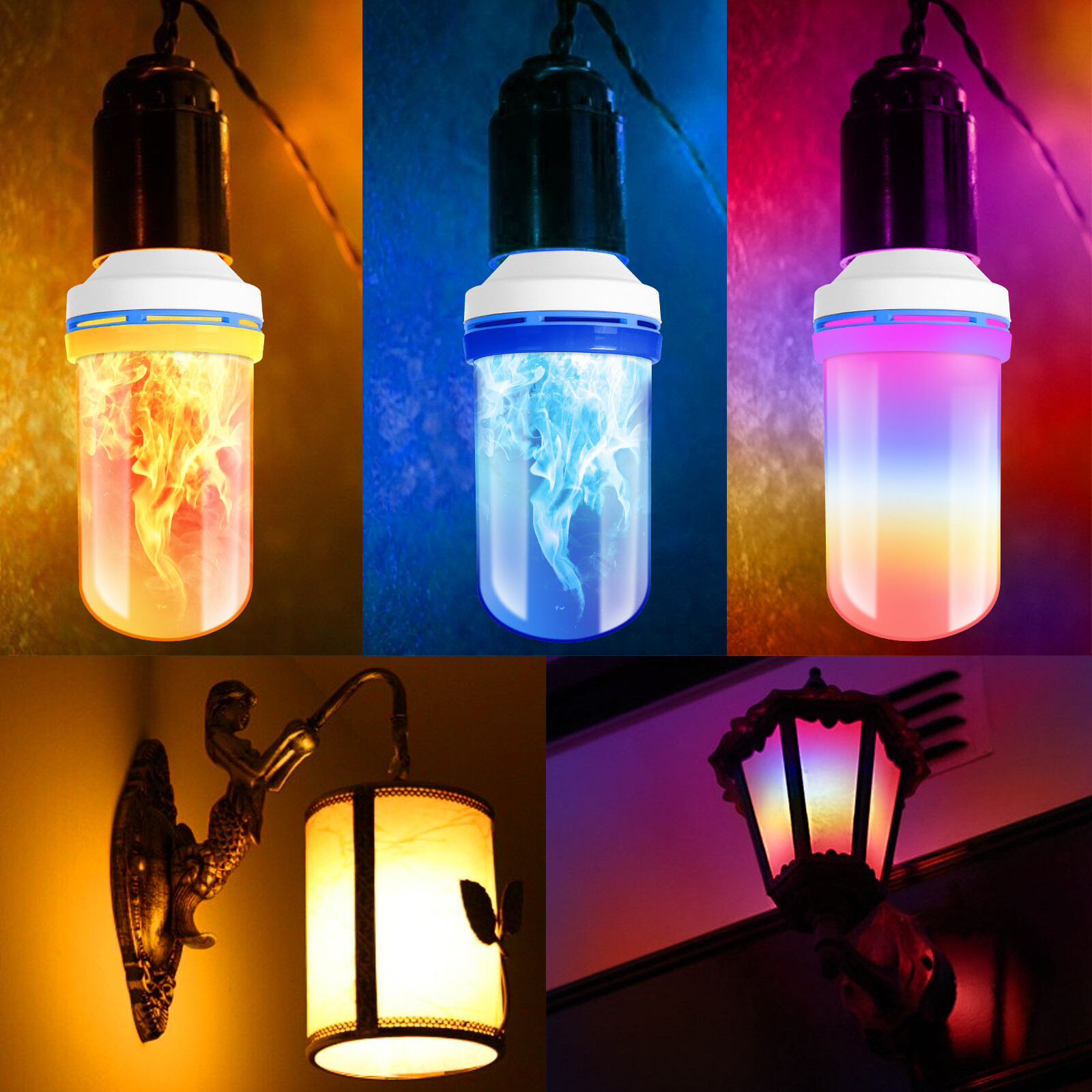 E26/E27 LED Flame Effect Fire Light Bulb E27 Simulated Nature Flicker Lamp Decor