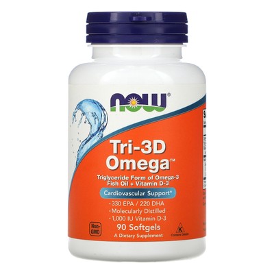 Now Foods Tri-3D Omega 330 EPA 220 DHA 90 мягких капсул с гарантией качества GMP