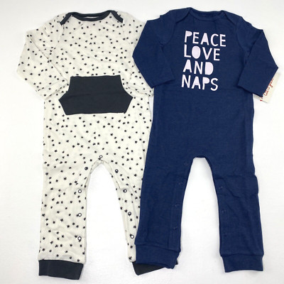 Cat & Jack Baby Boy Size 18M Rompers Long Sleeve 'Peace Love & Naps' (2 Pack)