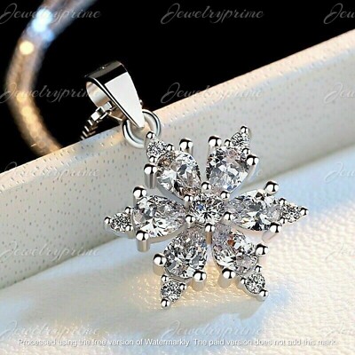 2Ct Round Cut Lab Created Diamond Women Snowflake Pendant 14K White Gold Plated