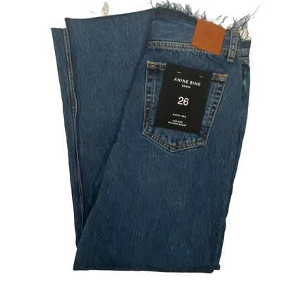 NWT Anine Bing Gavin 1999 mid rise raw hem waist button fly relaxed jeans