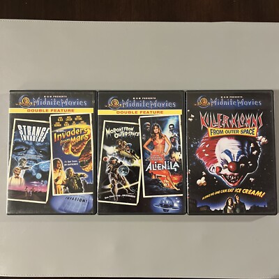 MGM Midnite Movies 3 DVD Lot Double Feature Strange Invaders Killer Klowns
