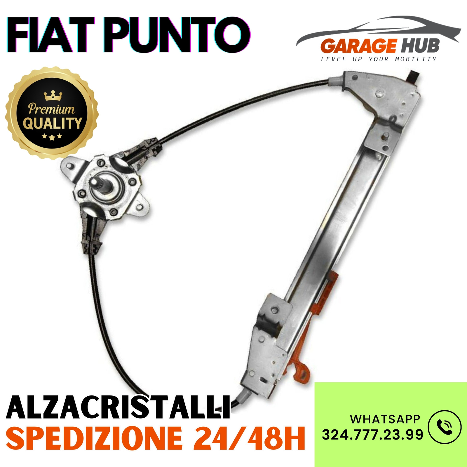 Alzavetro Manuale Per Fiat Punto - Compatibile Con Grande Punto E Punto EVO Dal 2005 (Lato Destro) - Foto 8
