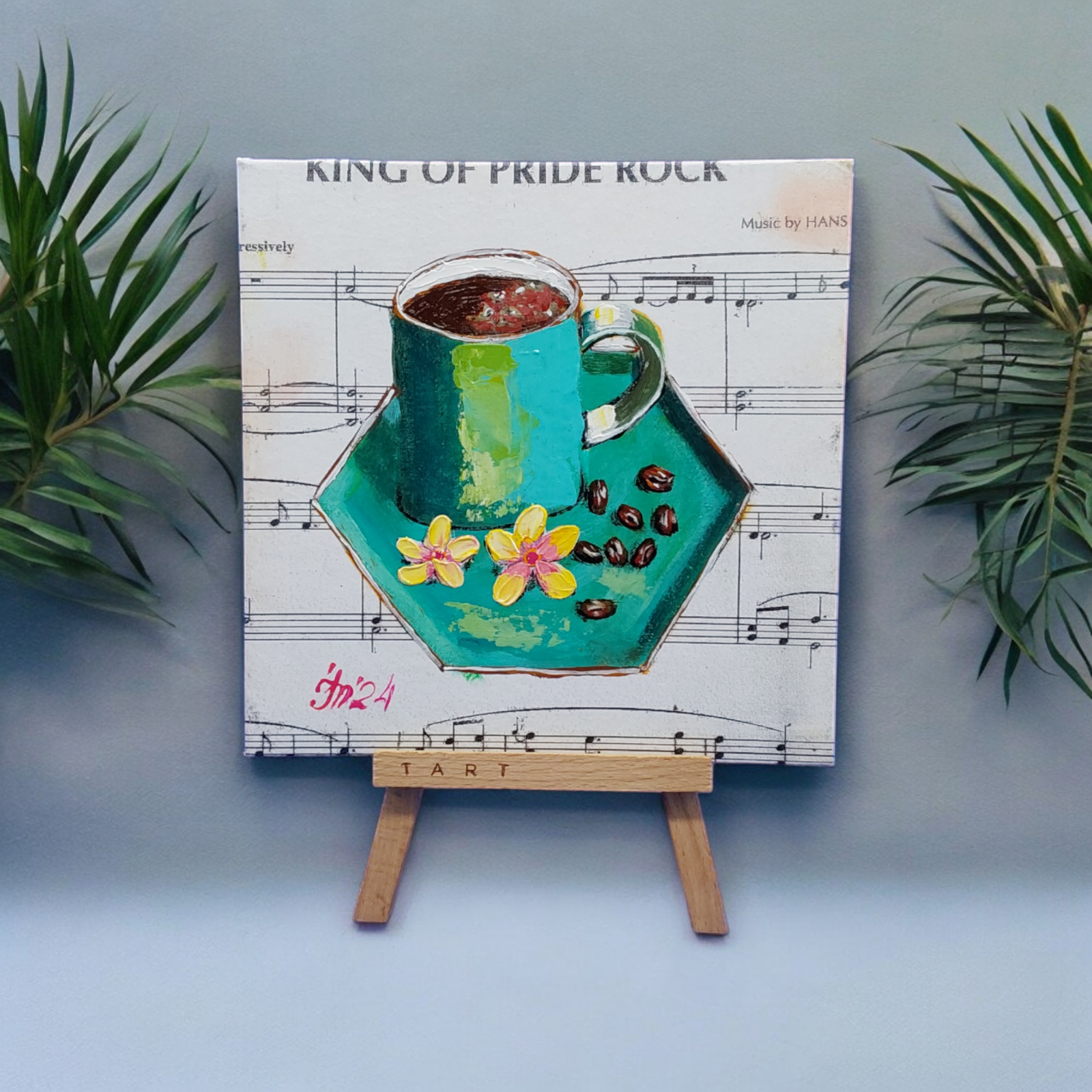 Coffee Cup 3 Original oil Painting Kitchen Decor Flowers Handmade Wall Art ooak