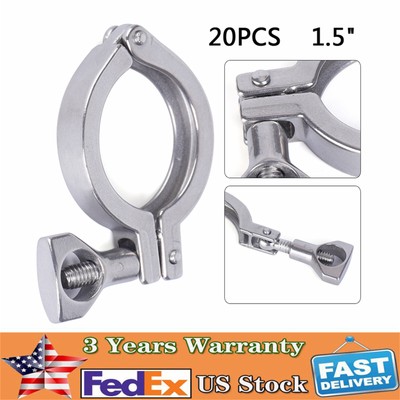 1.5'' Tri Clamp Clover Sanitary 20 Pcs Fits OD Ferrule Silver Stainless Steel 304