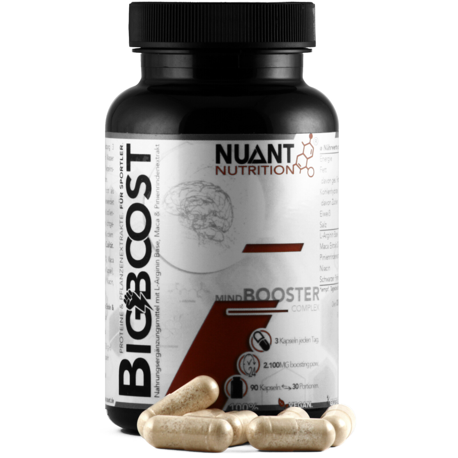 NUANT® – BIG BOOST | Fokus-Booster mit L-Arginin & Maca Extrakt (1 x 90 Kapseln)