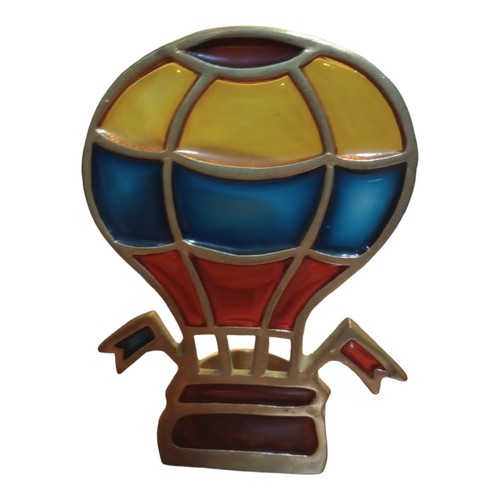VIntage 1985 (38 Yrs) Enesco Stained Glass Hot Air Balloon Votive Candle Holder