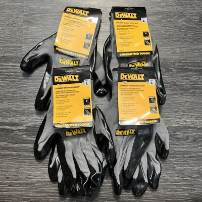 Dewalt 4 Pack Large Work Safety Gloves Ultradex Tough Smooth Nitrile Dip - DPG73