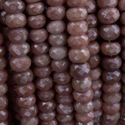 1 Strand Peach Moonstone Silver Coated Faceted Rondelles - Roundel Beads 7mm-8mm