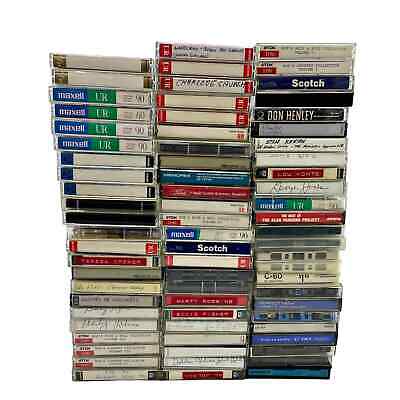 Lot of (71) 60 90 Minute Used Audio Cassette Tapes & Cleaners Country Rock Jazz