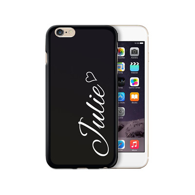 Personalised Initial Phone Case;White Heart Name on Black TPU Soft Phone Cover