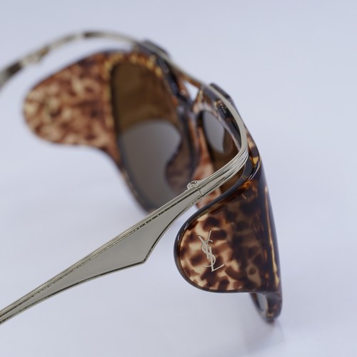Pre-owned Saint Laurent Slm137 Amelia 002 Gold/leopard Havana/brown 55-14-135 Sungl...